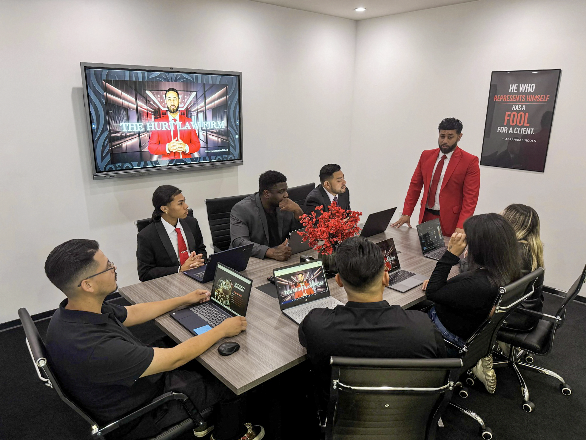 The Hurt Law Firm team in a strategy meeting led by Dimitri Hurt