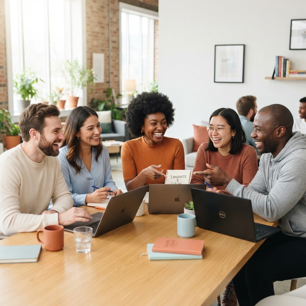 Diverse entrepreneurs collaborating together
