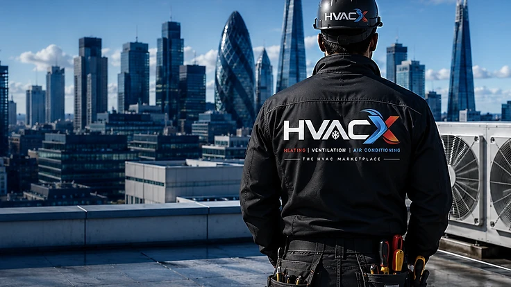 Professional HVAC technician inspecting commercial cooling systems on a London rooftop — Air conditioning installation in Leeds