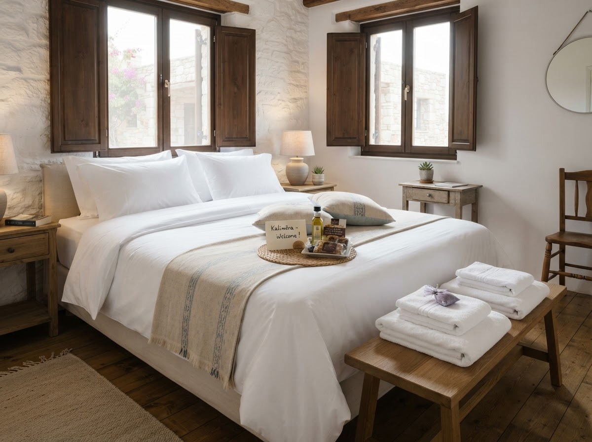 Chambre fraîchement préparée d'une location saisonnière