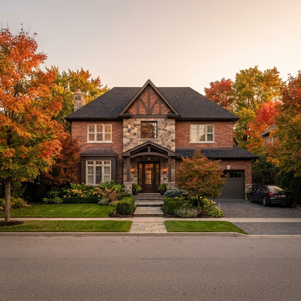 Contemporary high-end residence in Durham Region at golden hour