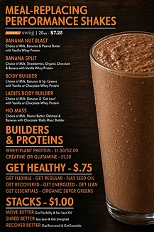 Meal-replacing performance shakes menu board