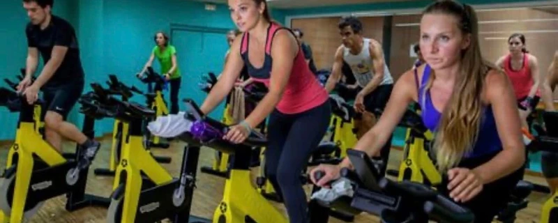 Indoor cycling class mid-sprint