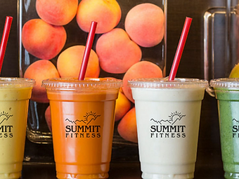 Fresh fruit protein shakes on a counter