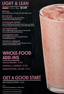 Light & Lean shakes menu board