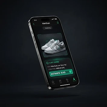 FlipFinder scanning a sneaker and showing an instant resale estimate