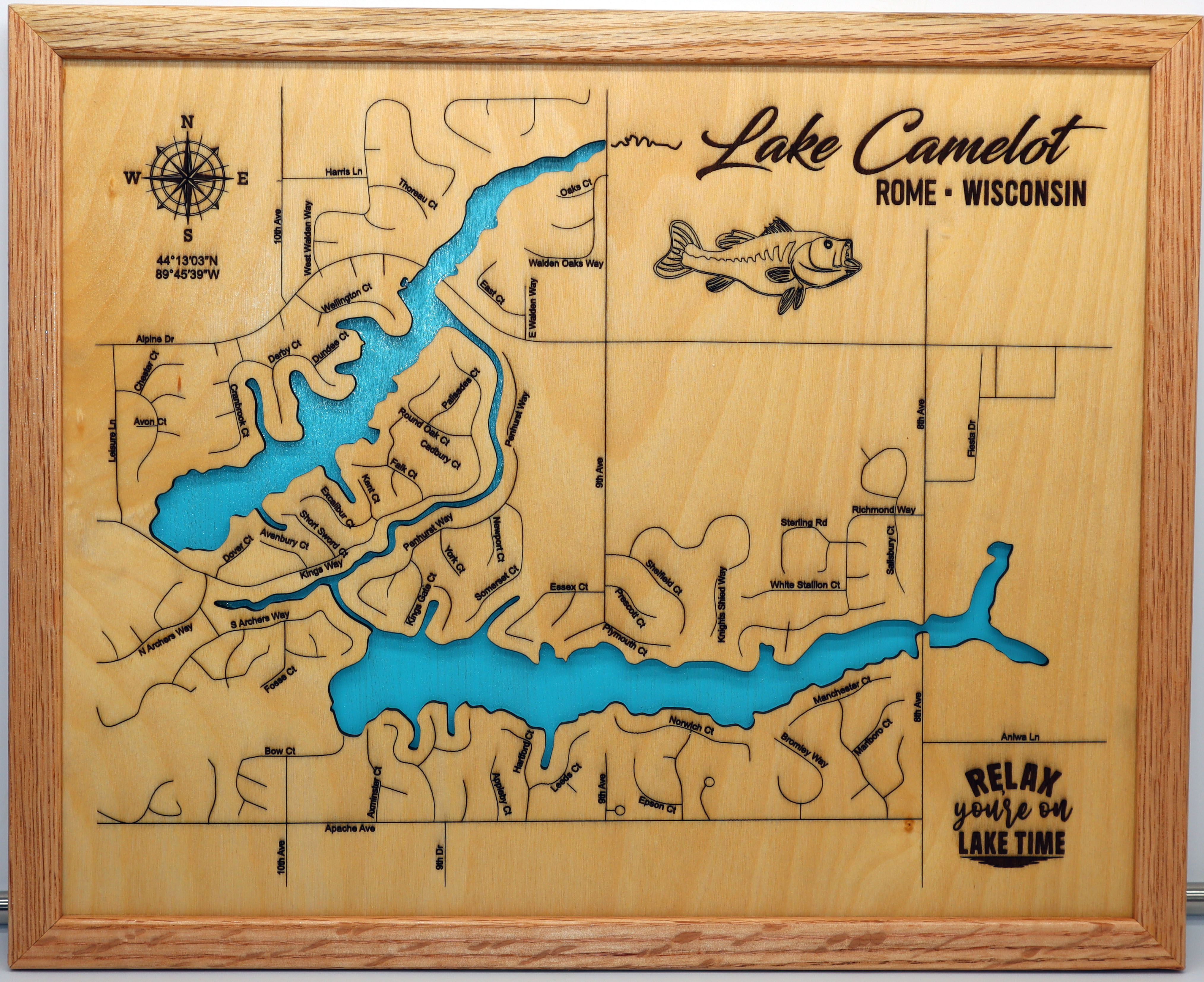 Lake Camelot, WI Custom Laser Engraved Lake Map