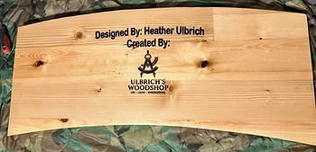 Back of the sign with the Ulbrich's Woodshop maker's mark, designed by Heather Ulbrich