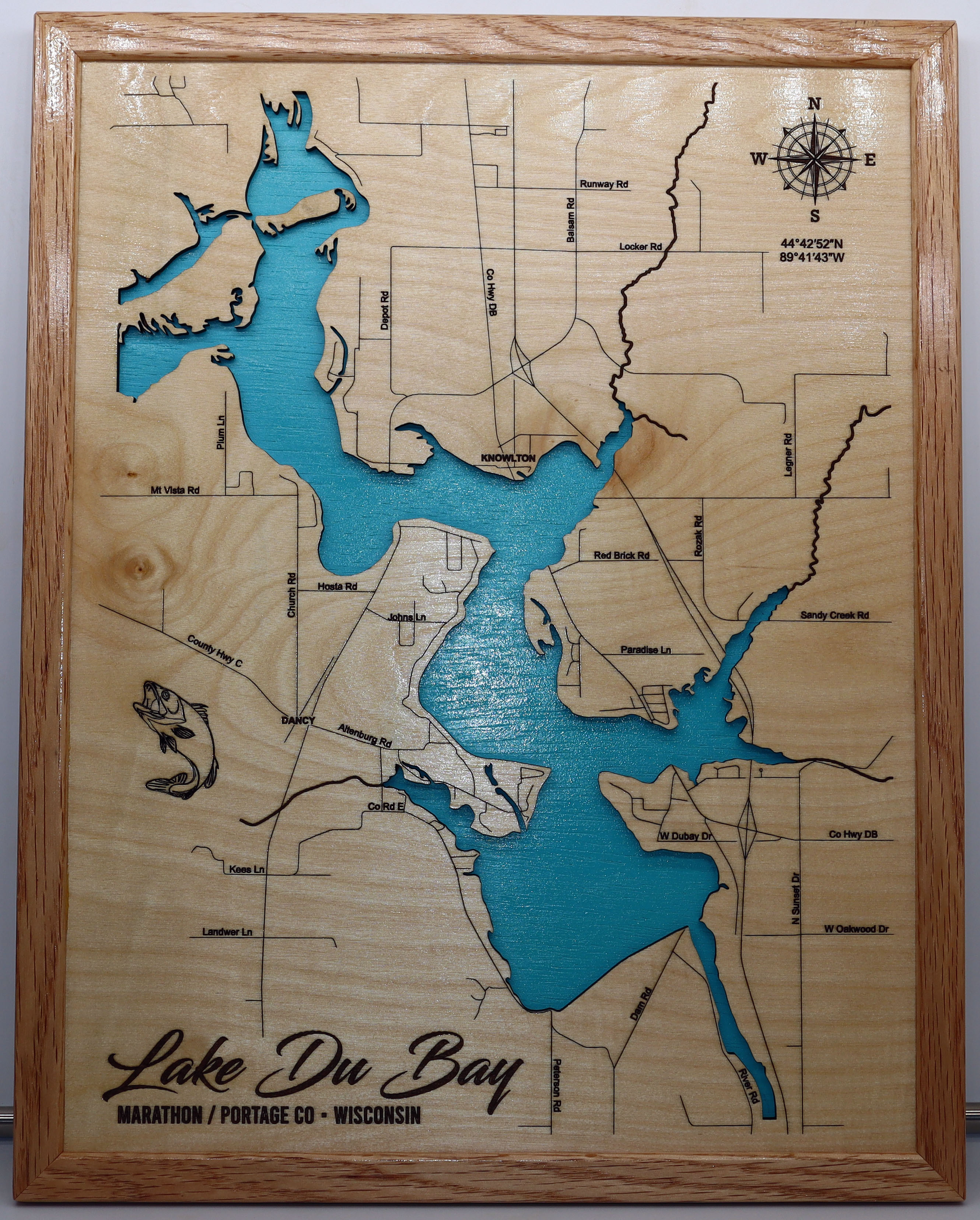 Lake Du Bay, WI Custom Laser Engraved Lake Map