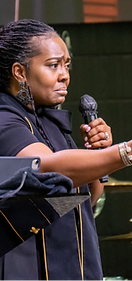 Woman teaching at podium