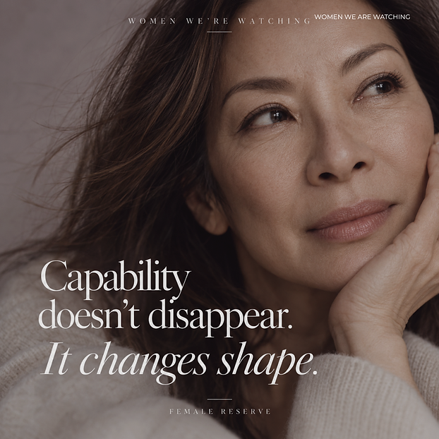 Michelle Yeoh quote card — capability doesn’t disappear, it changes shape