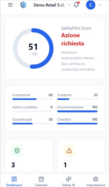 Dashboard mobile reale di Safety Pilot PRO
