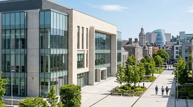 Modern university campus courtyard