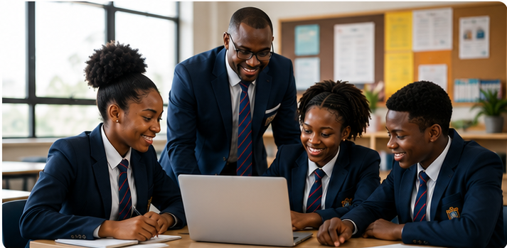 Teacher helping students