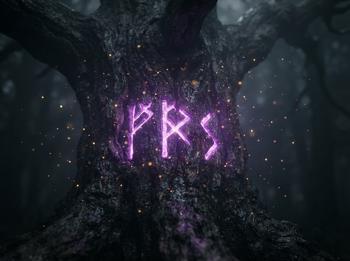 Glowing runes carved into ancient oak