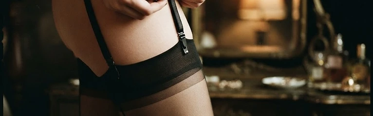 Photos pieds nylon et bas : Stay-ups noir — série publique par Léa Soyeux | Pieds d'Or