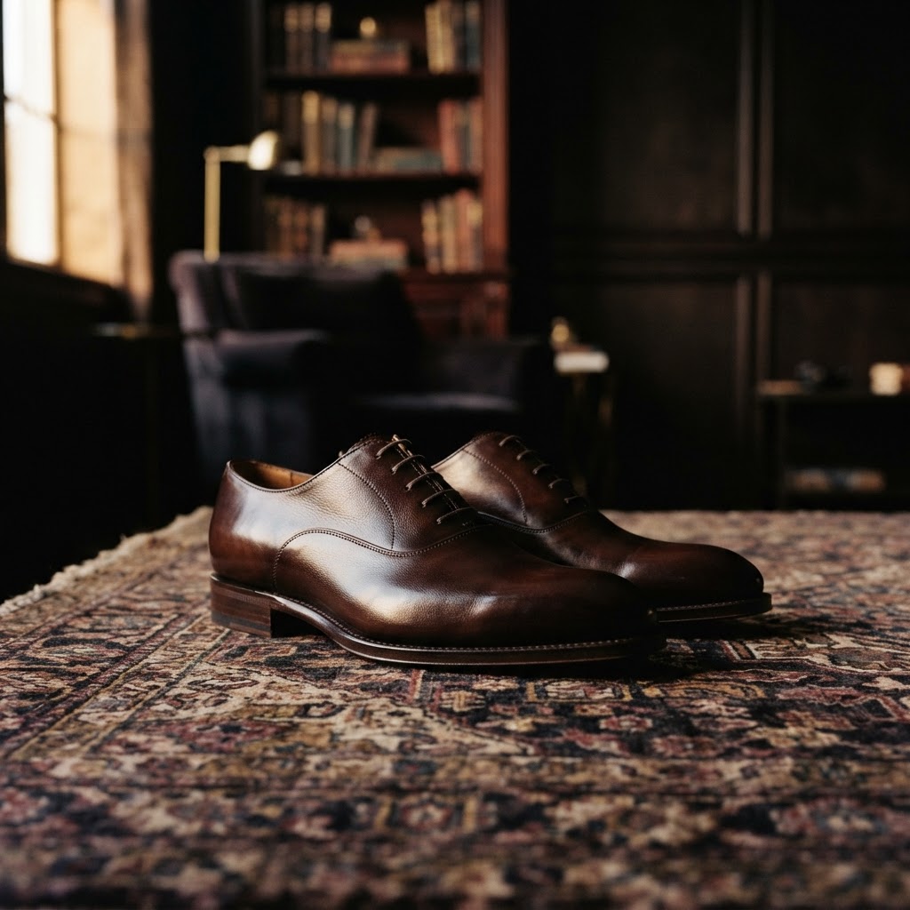 Chaussures de luxe en cuir posées sur un tapis chic