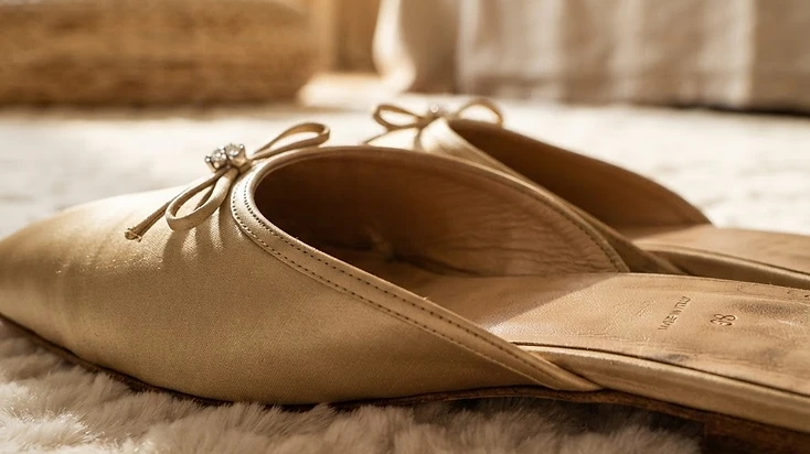 Article photos pieds chaussures et talons : L'élégance des pieds en mules de soie : le luxe du repos | Pieds d'Or