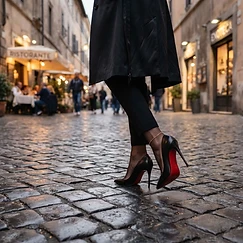 Photos pieds chaussures et talons : Talons rouges en rue par Inès Velours | Pieds d'Or