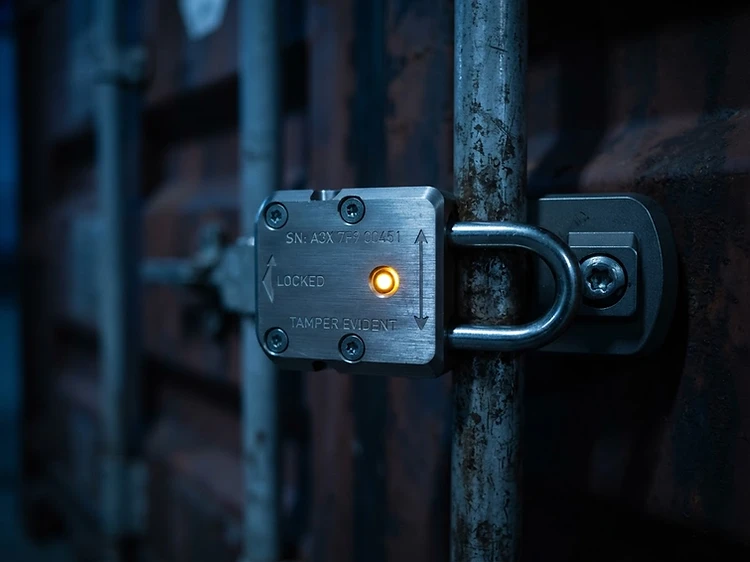 Electronic tracking seal on a shipping container