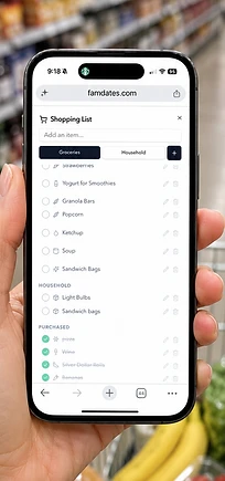 FamDates mobile shopping list
