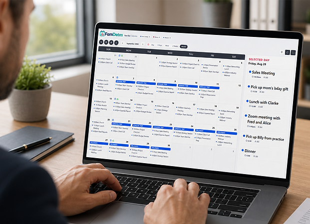 FamDates calendar on a laptop