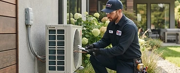 HVAC technician installing an air conditioning unit