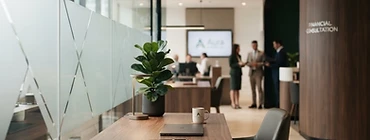 Modern bank branch interior with a loan desk