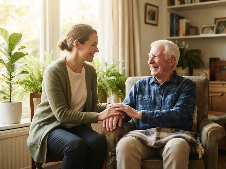 A caregiver helping a senior at home