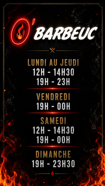 Horaires d'ouverture O'Barbeuc