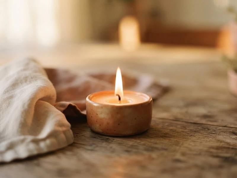 A single candle glowing softly in a quiet room