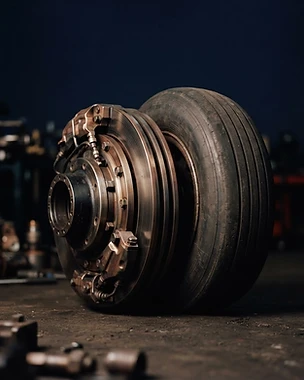 Aircraft wheel and brake assembly in warm workshop light