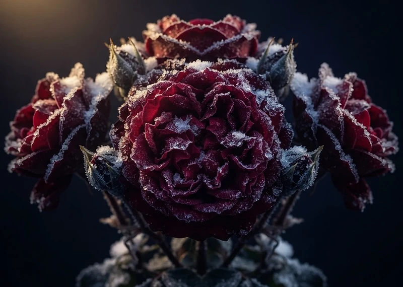 Castilian roses in winter frost