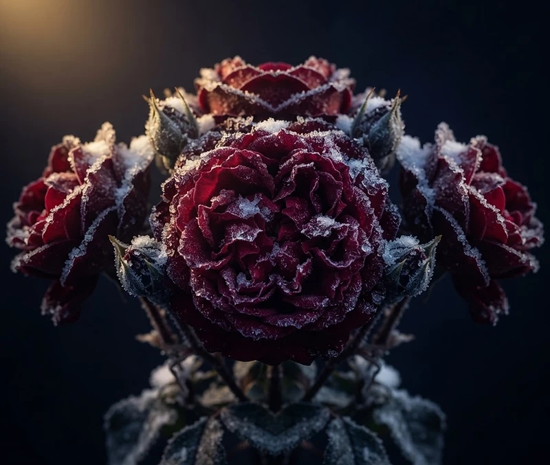 Castilian roses in winter frost