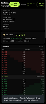 Capital Coin exchange terminal with live order book