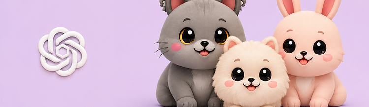 Cat, dog and bunny pets with the ChatGPT mark