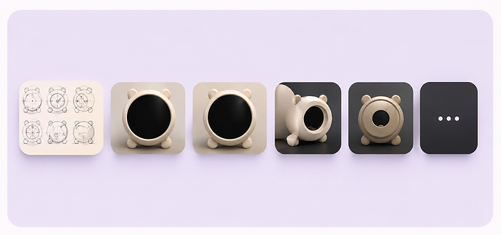 Momojaja design progress from sketches to 3D-printed prototypes