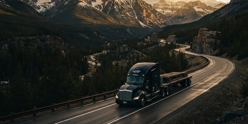 Snowy mountain peaks over a highway