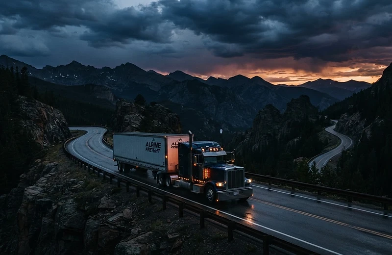 Semi truck on a mountain highway