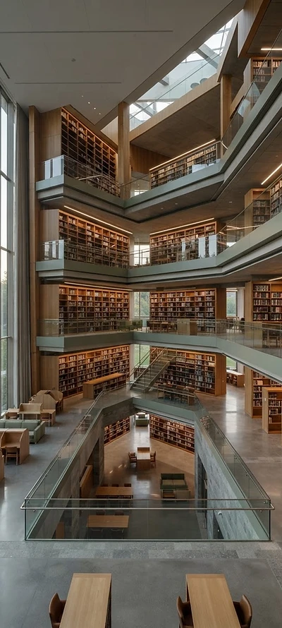 Contemporary academic library atrium