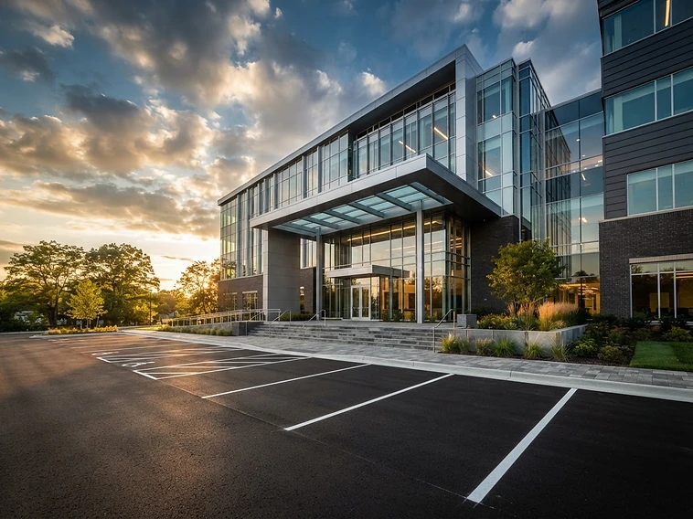 Commercial property with pristine parking lot