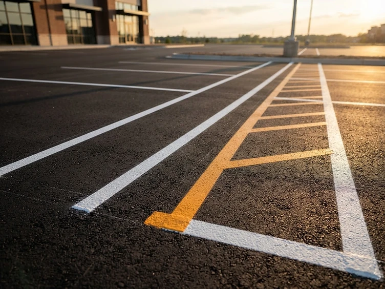 Freshly sealcoated asphalt with crisp line striping