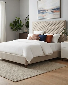 BHE1818 Platform Bed — Beige Microfiber