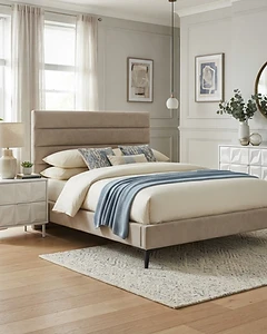 BHE5004 Platform Bed — Beige Microfiber