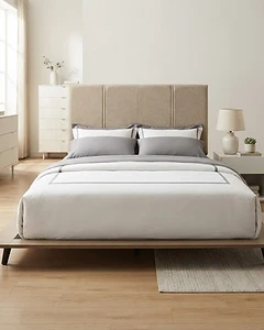 BHE5878 Platform Bed — Beige Microfiber