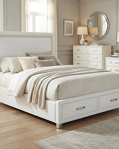 1520 Twin Platform Bed with Storage Footboard — White