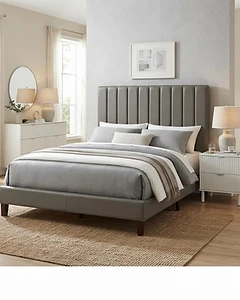 BHE5876 Platform Bed — Taupe Vinyl
