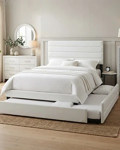 BHE5005 39" White Vinyl Trundle Bed
