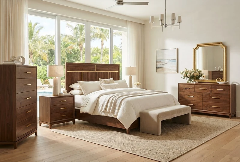 Beautifully styled bedroom with contemporary furniture