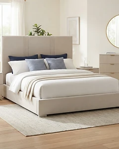 BHE5878 Platform Bed — Light Beige Microfiber